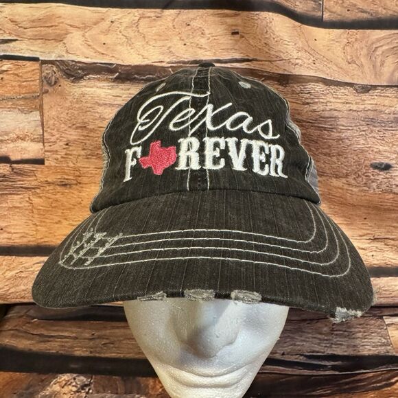 Texas Forever Distressed Black Trucker Hat Baseball Cap Mesh Adjustable - Picture 1 of 7